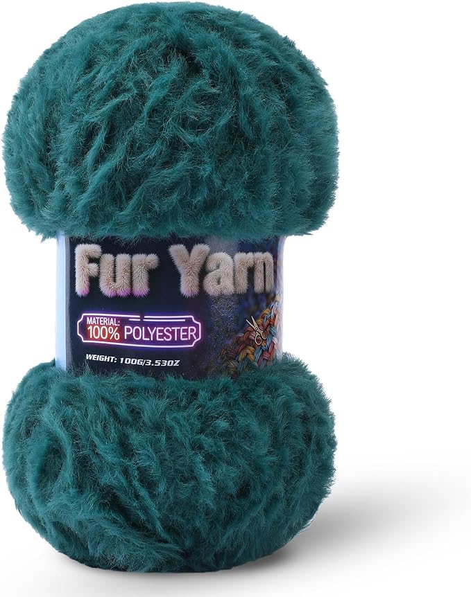 Faux Fur Yarn Soft Fluffy for Crocheting - 1 Skeins(Each 3.5oz/100g, 71yd/65m) - Chunky & Fluffy Yarn for Crochet Amigurumi, Blankets, Hand Knitting, Scarves &Crafts (1, Dark Green)