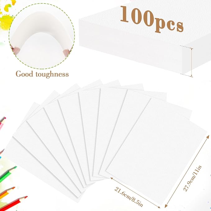 100PCS 8.5x11 Watercolor Paper Bulk, 140lb/300g Cold Press Thick Water Color Paper Pad for Child Adult, White Art Paper for Drawing Painting Markers Gouache, Textured Cotton Paper Sheets
