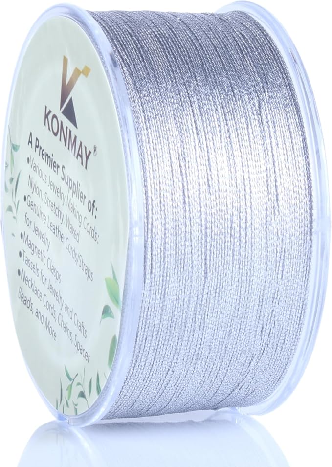 KONMAY 0.5mm Tinsel Embroidery Thread with Case, 163 Yards Metallic Silver Twine String for Jewelry Making, Embroidery, Crafting, Decoration, Gift Wrapping, and Christmas Ornaments