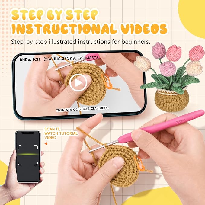 LUDOTEK Crochet Kit for Beginners, Crochet Plant Kit,Knitting Kit (Tulip)