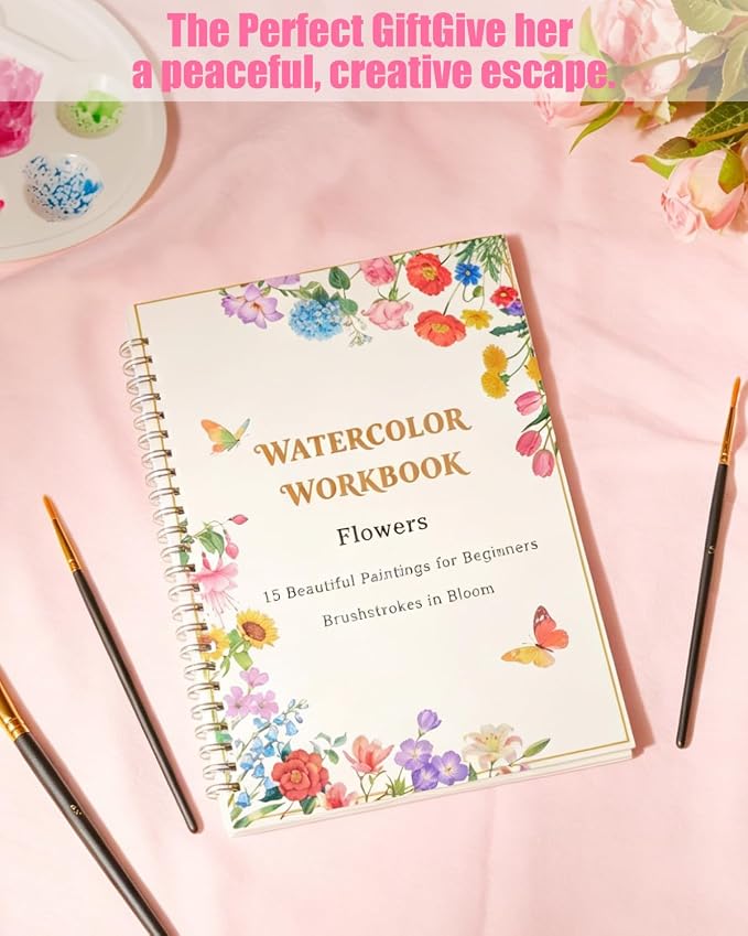 Flower Watercolor Workbook for Adults and Beginners