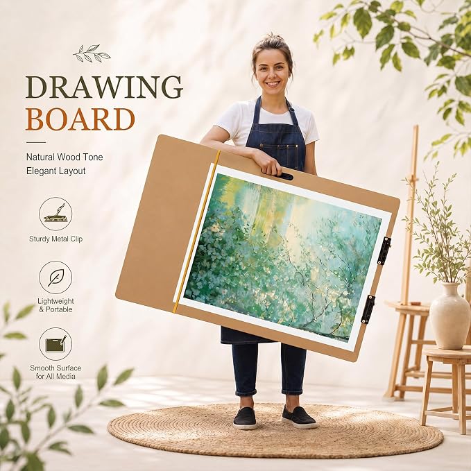 Poola Voidra Extra Large Drawing Board 30 x 40 Inch Large Sketch Board with Handle for Drafting Art Portable Art Tool Drawing Painting for Artists School, Class, Studio or Field Use (Vertical)