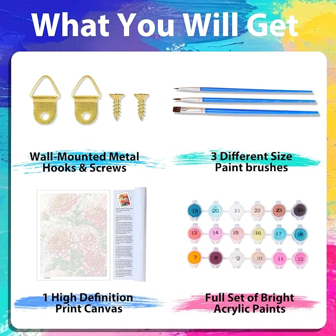 xcemhil Flowers Paint by Numbers Kit for Adults Beginner, Flowers Paint by Number for Adult, Acrylic Paint by Numbers Kits Suitable for Home Wall Art Decor Gifts 16x20 Inch