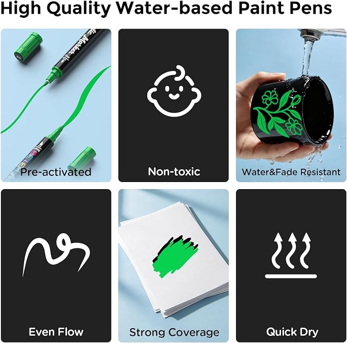 Betem 2 Paint Markers for Glass, Dual Tip Acrylic Paint Pens, Green | Window, Fabric, Wood, Rock, Canvas, Acrylic Markers with Fine & Brush Tip, Art & Craft Supplies, Wine Glass Markers