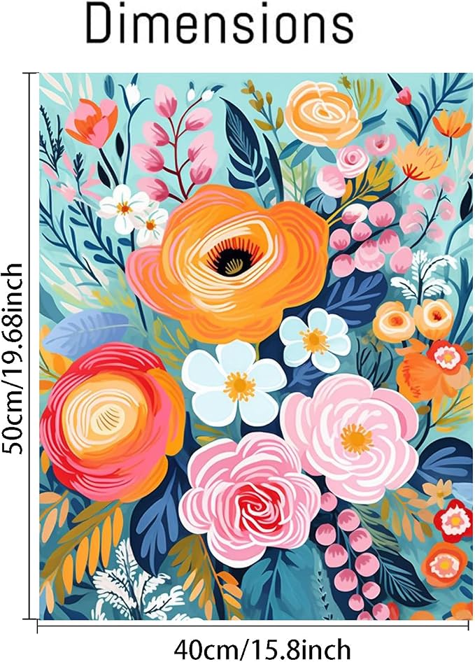 YarnMate Flowers Paint by Numbers Kit for Adults - Flowers Paint by Number on Canvas Without Frame, DIY Acrylic Painting for Gift Home Wall Decor (16x20 Inch)