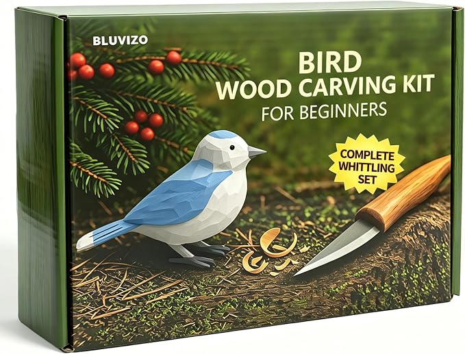 Wood Carving Hobby Kit for Adults & Teens, Beginner Whittling Craft Set | Comfort Bird Project, First-Time Practice, Step-by-Step Guide, Sharpening Tools, Finishing Supplies, Gift for Hobbyists