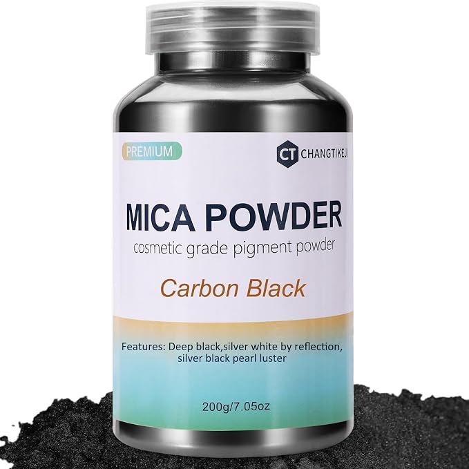 Mica Powder,7.05OZ（200g）,Carbon Black Mica Powder Pigment for Epoxy Resin，Lip Gloss，Car Paint，Dye，Soap Making，Nail Polish,Epoxy Resin,Candle Making,Bath Bombs