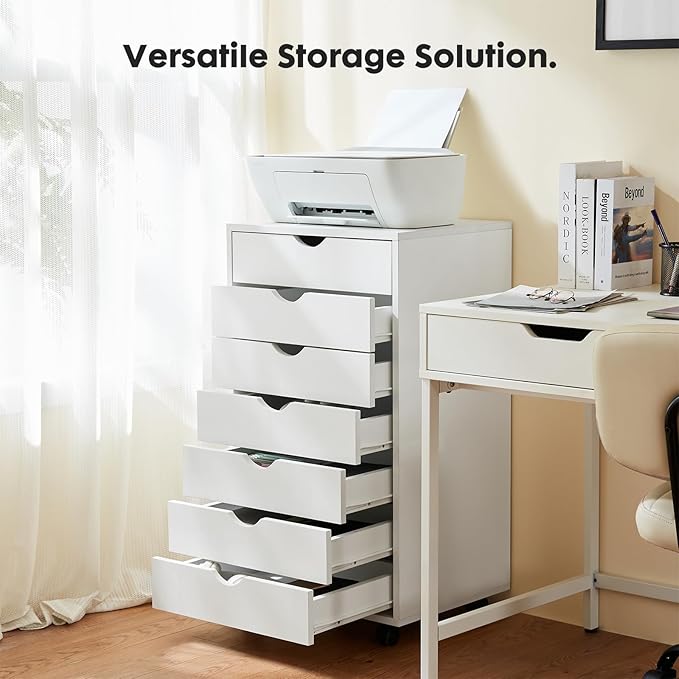 OLIXIS 7 Drawer File Cabinet on Wheels, Printer Stand