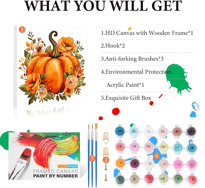 Fountor Fall Framed Paint by Numbers Kit for Adults Beginner 10x10 in