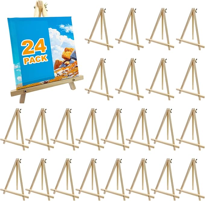 24 Pack 9 Inch Wood Easels, Tripod, Table Top Easels for Painting, Art Craft Painting Easel, Kids Student Tabletop Easels for Painting, Photos Mini Display Tripod
