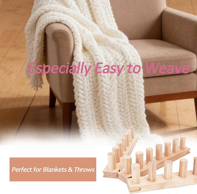 Helihuo 56”Wooden Loom for Chunky Blanket, Long Installation Free and Adjustable Foldable Portable Extra Loom, Beginner-Chunky Knitting for Beginners and Home Decoration (56”)