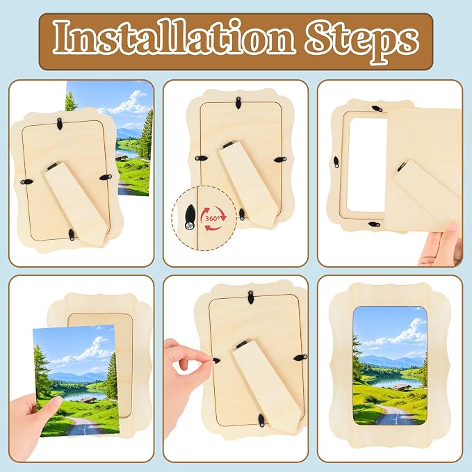 VOKOY 30 Pack Wooden Picture Frames for Crafts, 4" x 6" Photos DIY Wood Frames for Crafting,Unfinished Standing Photo Frames DIY Crafts Wood Decorate for Birthday Party Gifts, Vintage Shape