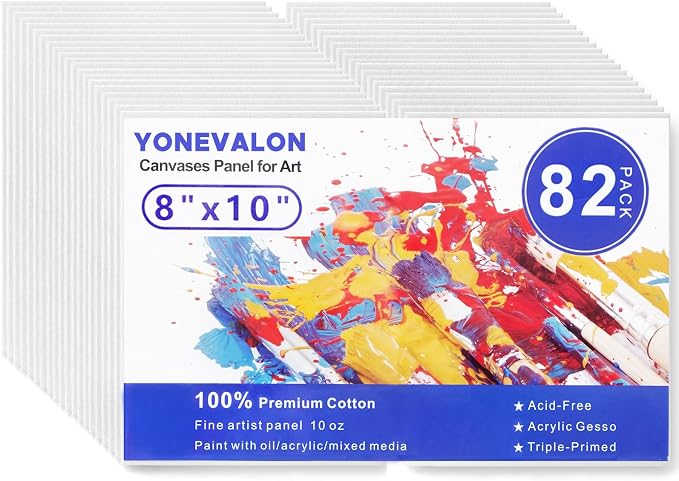 Paint Canvas Boards 82 Pack, 8x10inch Blank Canvases for Painting Bulk | Gesso Primed Acid-Free 100% Cotton Painting Canvas Panels for Acrylic Oil Tempera Watercolor Paints, Art Painting Supplies