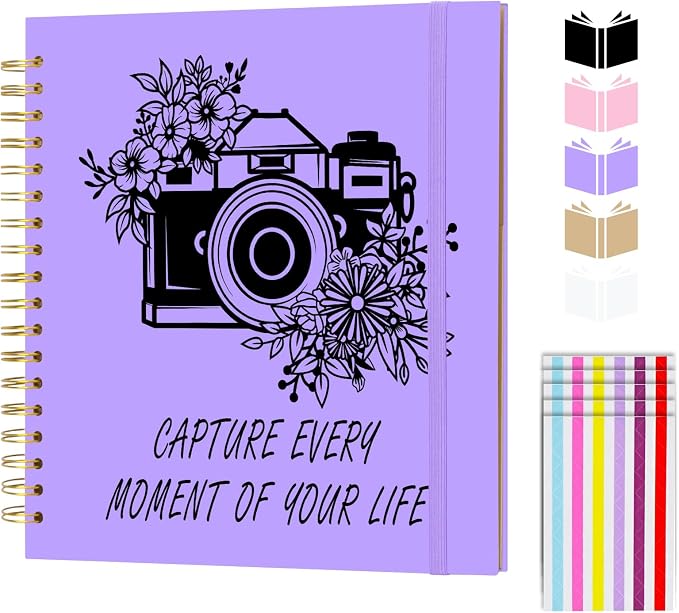 Scrapbook Album 10x10 inch, Travelling Journal Scrap Book Family Scrapbook Scrapbooking Supplies Kits Gift for Couples Anniversary Wedding (purple, 10 x 10 inch)