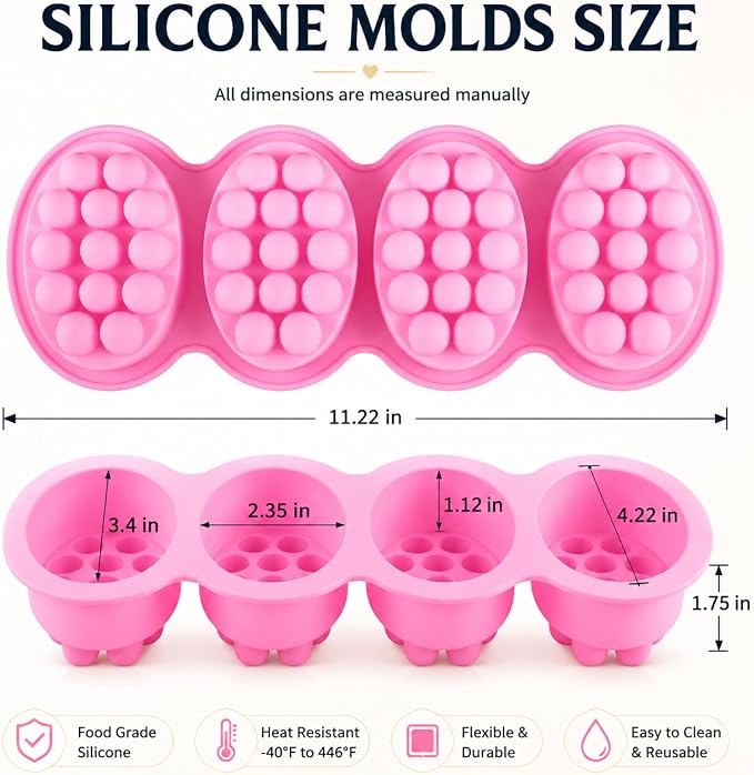 SJ Massage Bar Soap Mold Set, 2-Pack 4-Cavity Silicone Soap Mold | For Massage Bars, Handmade Soap & Shampoo Bars, Food Grade Silicone, Easy Release, Reusable