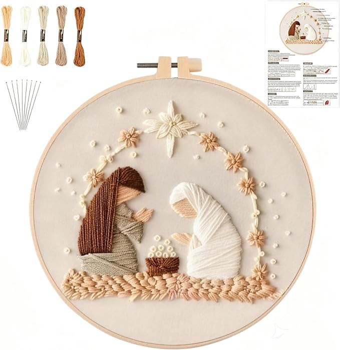 YOUDRN Nativity Scene Embroidery kit, Christmas Embroidery Kits Adults