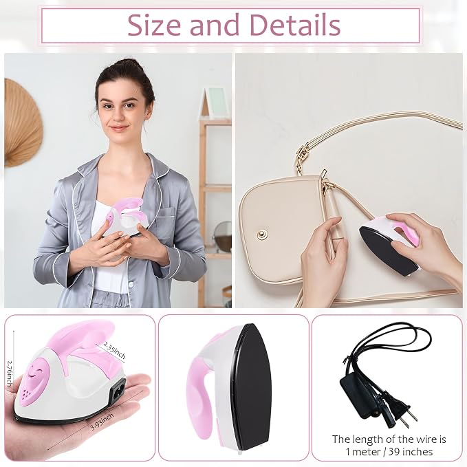 Honoson Mini Craft Iron with Charging Base Tiny,Light Pink,White