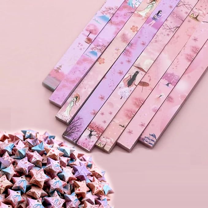 Origami Paper Stars, Colorful Handcraft Origami Lucky Star Paper DIY Paper Arts Creativity Hand Art Crafts (Cherry Blossom Girl(540) sheets)