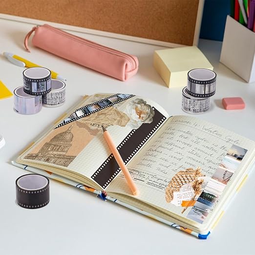 LELE LIFE 6 Rolls Filmstrip PET Washi Tape, Self-Adhesive Retro Movie Film Reel Art Decorative Tape Stickers for Journaling, Scrapbooking, Crafts, Diaries, Junk Journal Supplies