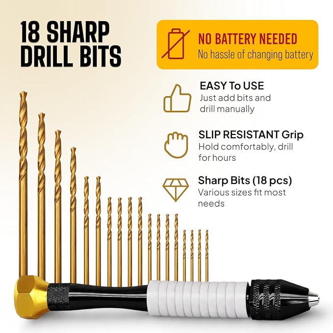 Pin Vise Hand Drill Manual with Micro Drill Bits, Jewelry Drill for Resin