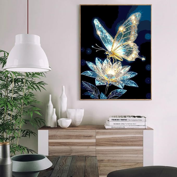 Paint by Numbers Kit for Adults,Crystal Butterfly Paint by Number 16x20 In | Paint by Number for Beginner,Adult Paint by Number,HD Color Canvas,DIY Tool Kits,Stress Relief Craft,Great Gift,Without Frame