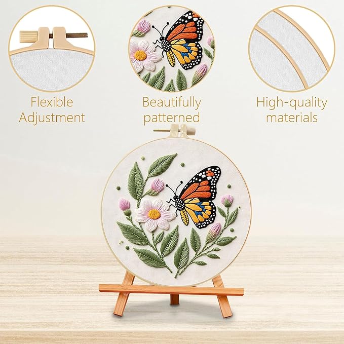 SCECALA 3 Pack Butterfly Flower Embroidery Kit for Beginners