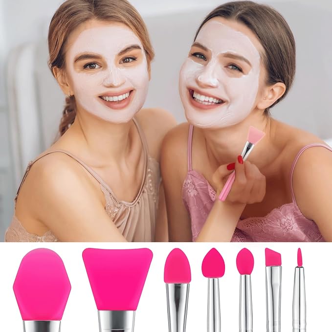 7PCS Silicone Brush Applicator Kit, Resin Brush Applicator UV Resin Brushes Applicators Jelly Brushes Applicators for Cream Makeup Products and Epoxy Art Crafting, Red