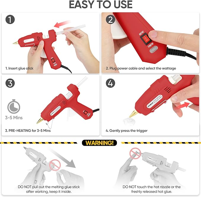 RoMech 60/100W Dual Temp Hot Glue Gun and Sticks Set, Full Size with Case