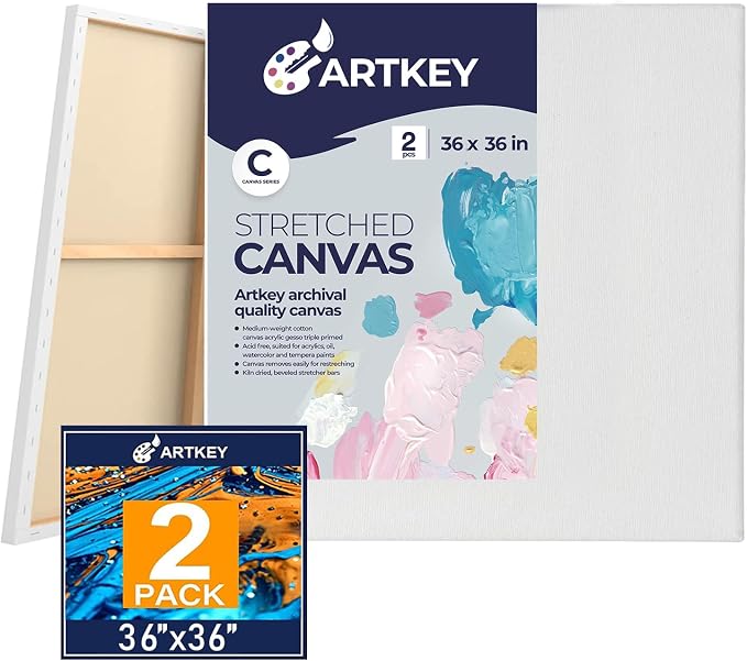 Large Canvas for Painting 36x36 Inch 2-Pack, 12.3 oz Triple Primed 100% Cotton Stretched Canvas, Blank Large Canvases for Oil Paint Acrylics Pouring & Wet Art Media