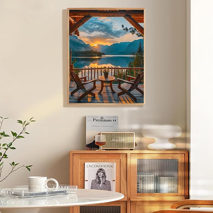 Fountor Sunset Paint by Numbers Kit for Adults Beginner 16x20 Inch | DIY Acrylic Painting by Numbers Mountain Lake Landscape, Without Frame Canvas, Stress Relief Craft Kits, For Home Decor Gift