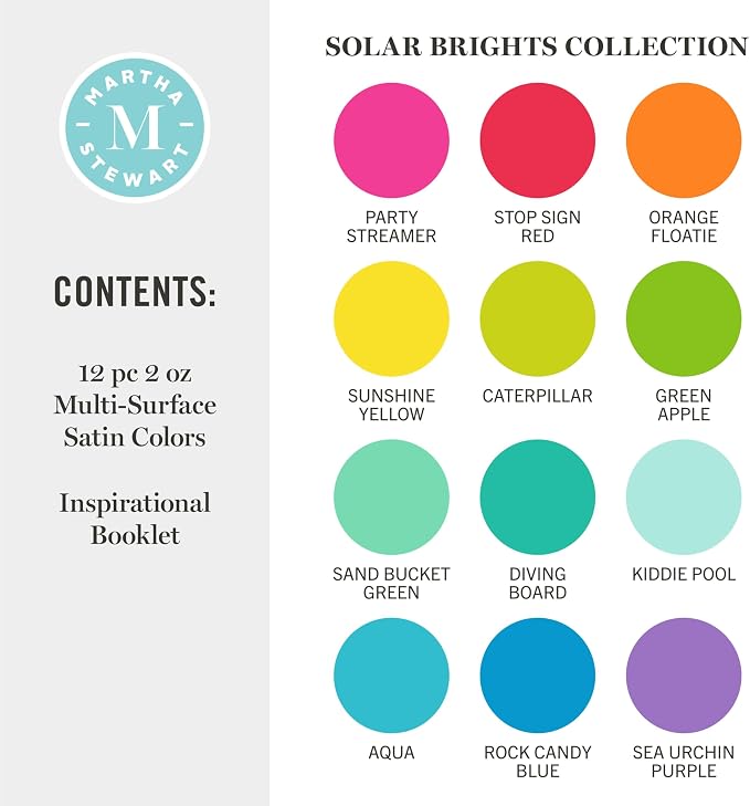 Martha Stewart, Multi-Surface Satin 12 pc Paint Set, Solar Brights