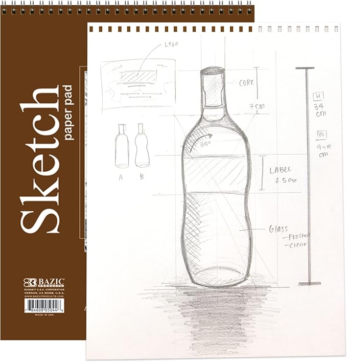 BAZIC Products Spiral Sketch Pad, Top Bound, 9 x 12 in, 30 Sheets