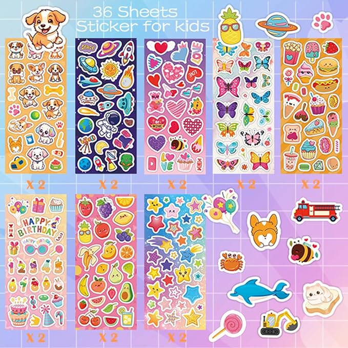 KARSLORA 36 Sheets Stickers for Kids, 800+ Stickers for Scrapbooking Including Animals, Fruits, Dinosaurs, Hearts, Cats, Fish, Cars, Space and More, Party Favors for Kids | Including Animals, Fruits, Dinosaurs, Hearts, Cats, Fish, Cars, Space and More,...