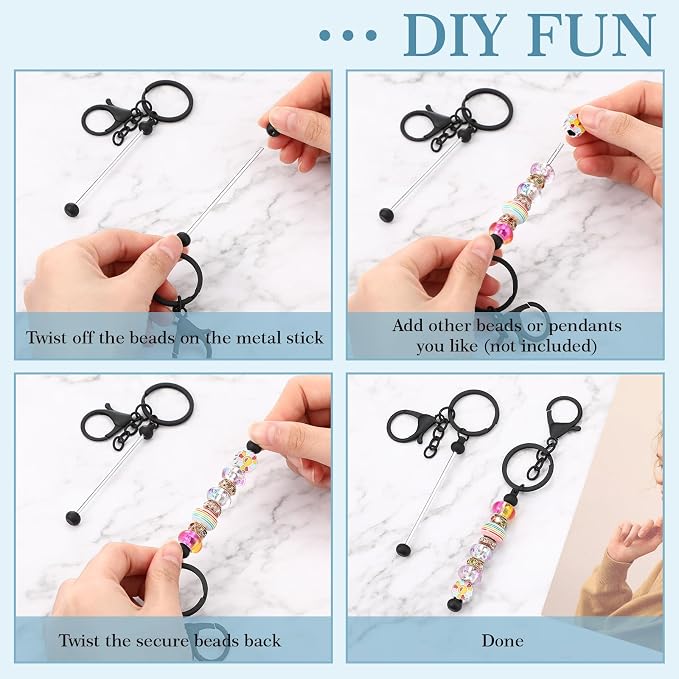 Huwena 6 Pcs Beadable Keychain Bars Metal Blanks DIY Crafts Jewelry Gift