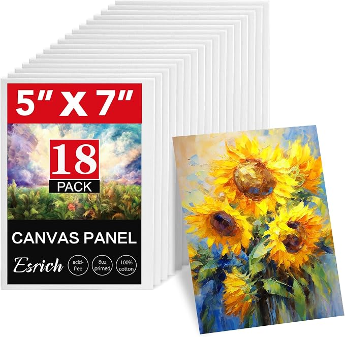ESRICH 18 Pack Small Canvas for Painting 5x7,Mini Canvas for Kids&Beginners | Cotton Acid-free Surface, Gesso Primed for Acrylic, Oil, Watercolor. Art Painting Supplies for Class, Paint Parties and Home