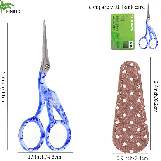 BIHRTC 4.5" Crochet Scissors Thread Snips with Protective Case | Stainless Steel Sharp Includes Leather Pouch for Crochet Hooks Thread Snipping Embroidery Sewing,Craft,DIY