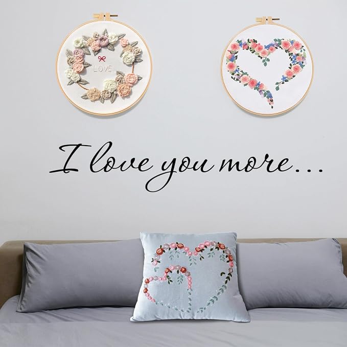 FONNUY Crewel Pillow Case Embroidery Kit, Heart Shaped Loving You Floral Stamped Pattern Kits for Audlt Beginners, Works Crafts Throw Pillow Cover Great Gift for Loved Ones, 18 x 18'' (Light Grey)
