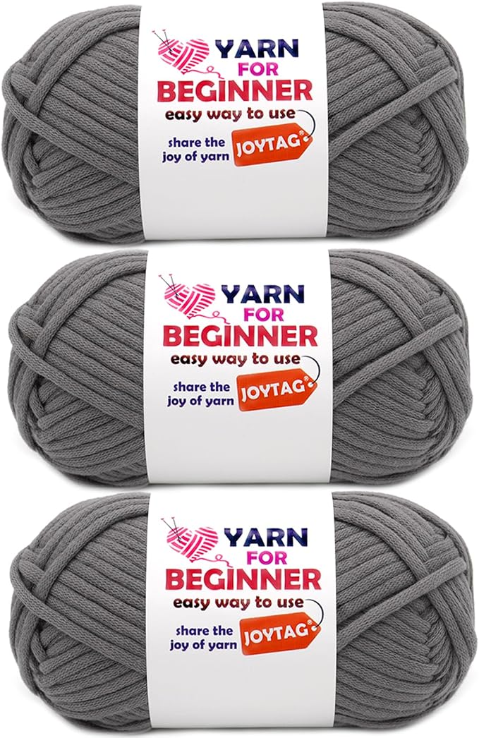 Dark Grey Cotton Blend Yarn for Crocheting and Knitting, 3x50g (150g Total), Beginner Friendly, Easy-to-See Stitches, Cotton-Nylon Blend, Perfect for Knitting and Crochet Kits