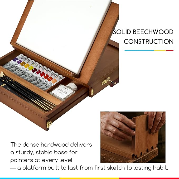 MEEDEN Table Top Easel with Drawer: Tabletop Easel with Sketching Board | Portable Painting Easel with Storage - Wood Pochade Sketch Box for Artist Art Students Beginners Walnut