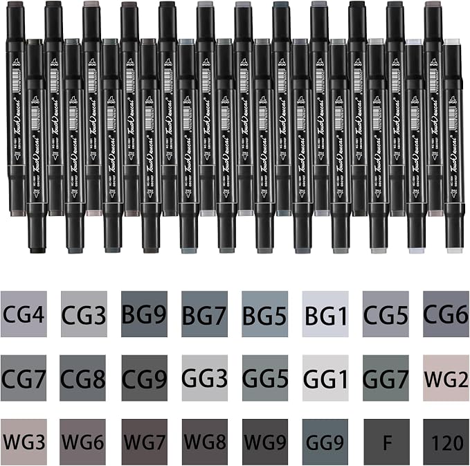 Grey Colors Alcohol Markers Set,24 Color Dual Tips Art Markers,Markers Pens for Artist Adults Coloring Illustration Painting DIY Crafts Making Art Supplies