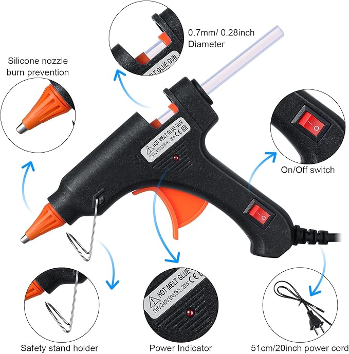 Zhengmy 12 Pcs Mini Hot Glue Guns 20W Low Temp Burn Protection,Black