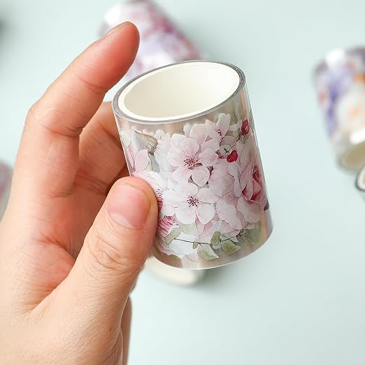 Floral Washi Tape Set - 12 PET & Washi Tapes for Journaling Stickers, Scrapbooking Supplies, Planner, Bullet Journals,Arts & Crafts. Use as Stickers