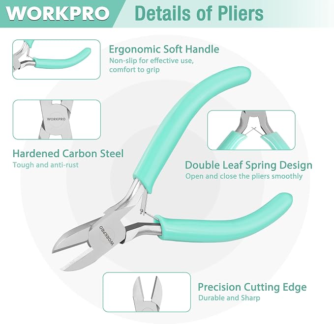 WORKPRO Jewelry Pliers Set, 3 Pack Jewelry Making Tool Kit | Includes Mini Needle Nose Plier/Chain Nose Plier, Round Nose Plier and Wire Cutter for Jewelry Repair & Making, DIY Crafts