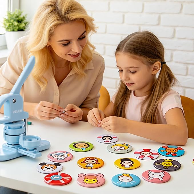 VEVOR Button Maker Supplies 100 Sets 3 in / 75 mm Pin Back Button Parts, with Metal Backs, Metal Shells, Clear Mylar Films, and Blank Circle Papers, for Home DIY, School Events, and Custom Studio