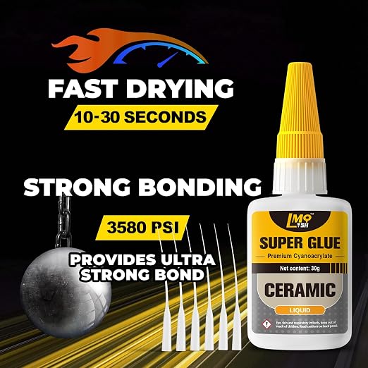 Super Glue for Ceramic, Thin Clear Liquid CA Glue for Pottery Porcelain, Fast Drying and Strong Bonding Superglue All Purpose Cyanoacrylate Adhesives for Ceramic Glass Metal Wood Leather Repairs