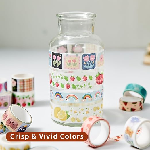 Kwaii Washi Tape 30 Rolls, Decorative Masking Tape for Junk Journal, Scrapbooking Supplies, DIY Crafting Supplies