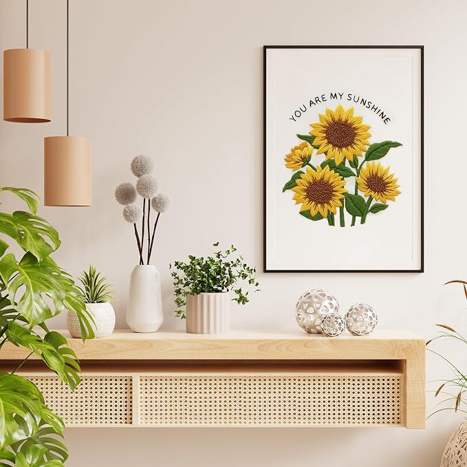 Nuberlic Sunflower Embroidery Kit for Beginners | Adults Starter Cross Stitch Kit DIY Needlepoint with Hoop, Pre-Printed Fabric, Threads & Step-by-Step Guide