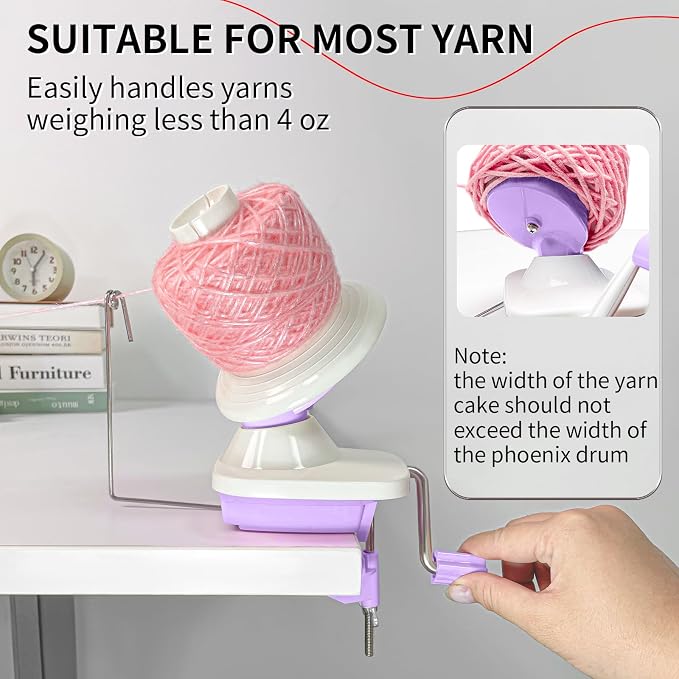 SPEENSUN 3.5 OZ Yarn Ball Winder, Low Noise Spinner for Crocheting, Purple | ABS Manual Ball Maker with Non-Slip Table Clamp, Easy Install Knitting Tool, Smooth Operation for Yarns Below Size 5