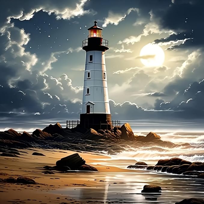 5D Lighthouse Diamond Art kits for Adults Beginners 13.7x 13.7 Inch | Landscape Diamond Painting Kit DIY Full Round Drill Paint by Diamonds Dot Gem Art for Adult, Home Wall Decor