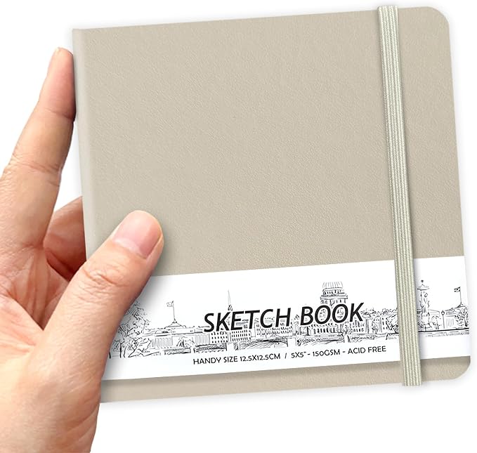5" x 5" Hardcover Sketch Book,58 Sheets Small Mixed Media Pocket Sketch Pad